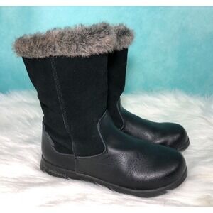 Pediped US 3.5 EU 35 Waterproof Black Leather Boots Zipper Faux Fur